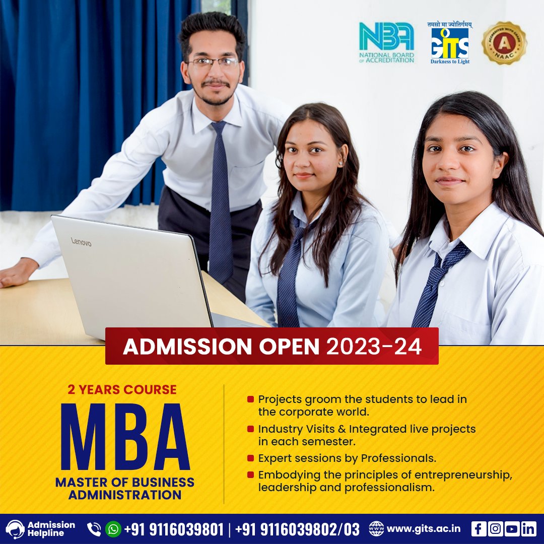 gitsudr's tweet photo. LIVE YOUR DREAM !

We Believe in
- Leadership
- Quality
- Affordability
- Employability

MBA Admission is now open for 2023-24.

For admission Enquiry
Contact us : +91-9116039801/9116039802/9116039803
admission@gits.ac.in 

https://t.co/z2WW3F6yj7

#GITS #gitsudaipur #gitsudr https://t.co/ksfx9ovedp