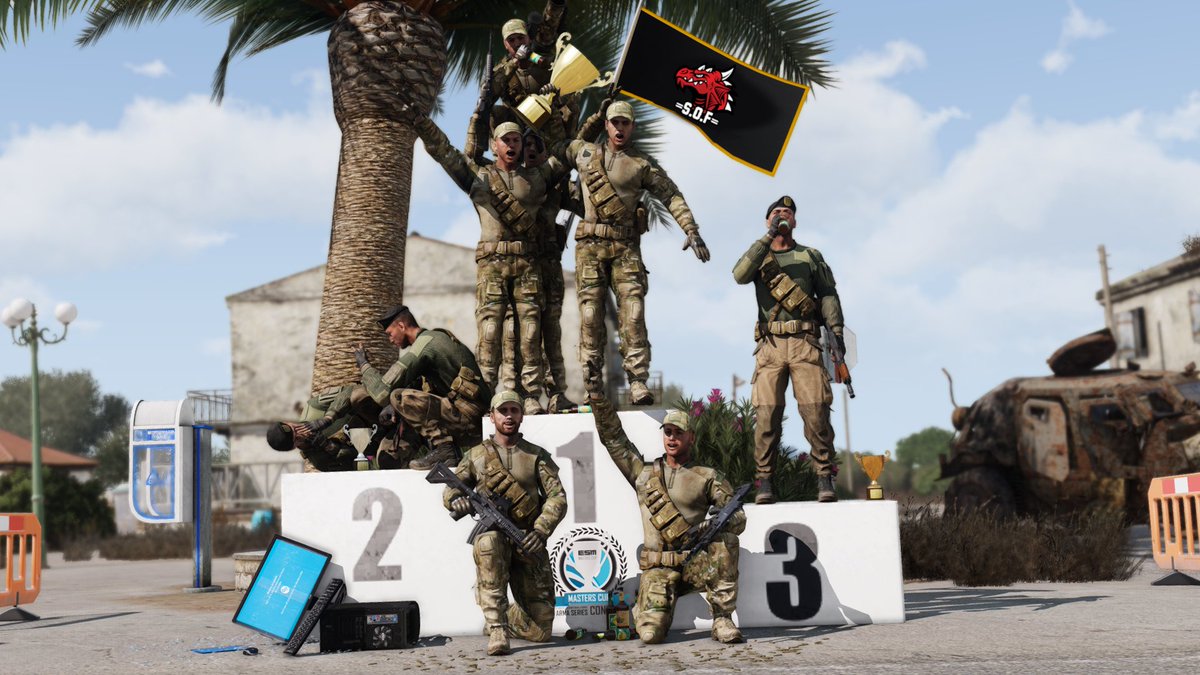 Below the podium of the 🇪🇺 PRO Circuit CUP III 🏆

🥇 🇪🇺 SOLDIERS OF FORTUNE
🥈 🇪🇺 Scandi Recon
🥉 🇪🇸 Navy ESP Seals

Standings esportsmasters.org/pro-circuit/eu…

👑 Congrats to the winning team and all the people who made this happens 👑

Artwork by <a href="/Whiplash_Ltd/">Whiplash 🇵🇹</a> 💙
#Arma3eSports #Arma3