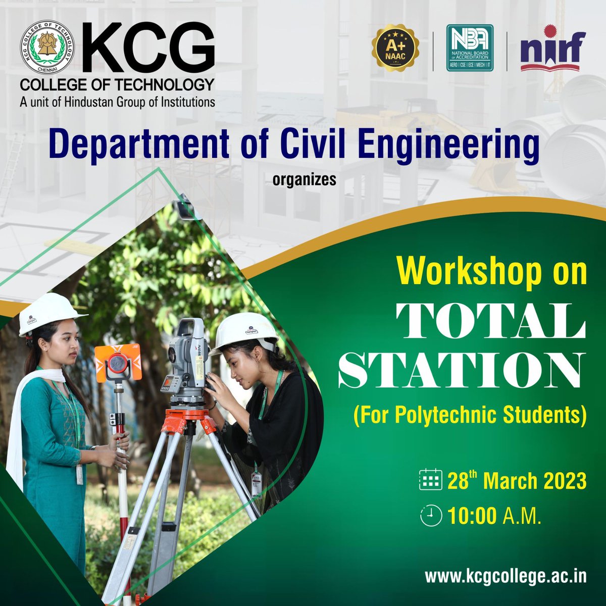 kcgcivil's tweet photo. Our department of Civil Engineering organizes Workshop on "Total Station" on 28th March 2023.

#Workshop #TotalStation  #CivilEngineering #KCGCollegeofTechnology https://t.co/7MlRpD4k0r