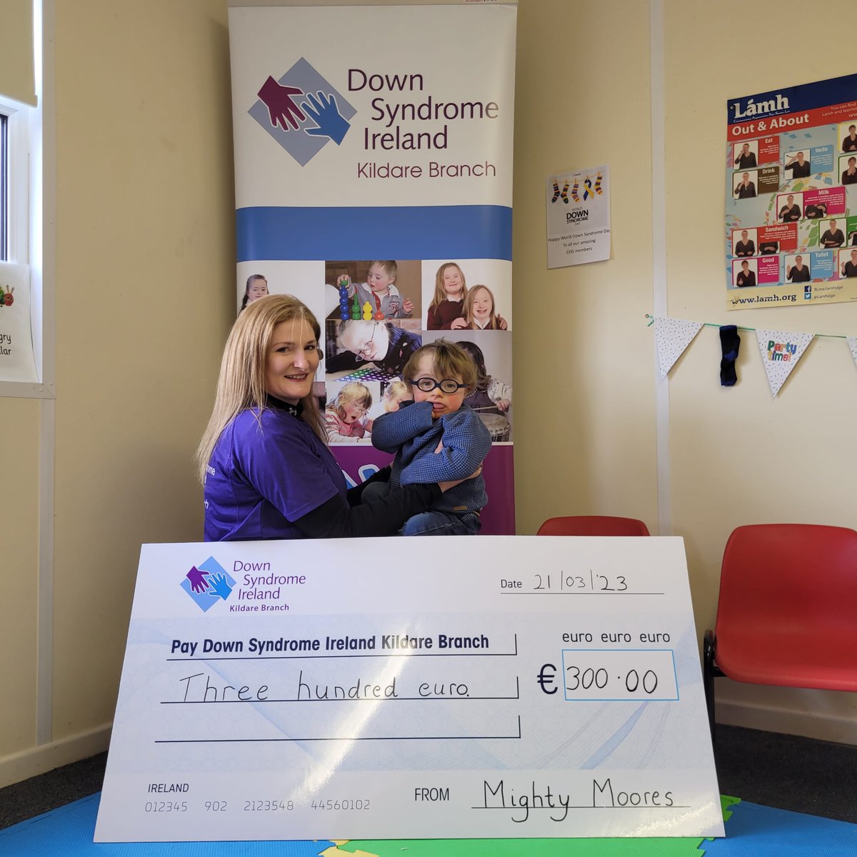 Our Mighty Moore, Conn Brennan presents Down Syndrome Kildare with a cheque for €300 raised by all the Mighty Moores for World Down Syndrome Day. A huge thank you to all for your contributions.
#Moores2023