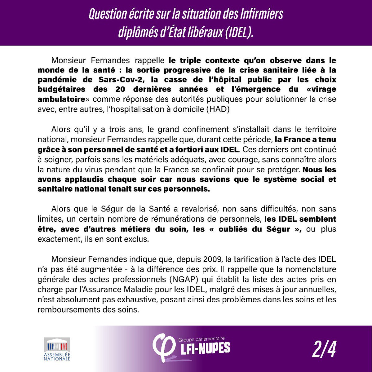 EmmanFernandes's tweet photo. 🔴Retrouvez ma question écrite à @FrcsBraun, ministre de la Santé et de la prévention, sur la situation des infirmières et infirmiers libéraux. Oublié•es du Ségur, ils et elles sont pourtant au coeur du premier hôpital de France : la maison. https://t.co/kOrjnzy7LK