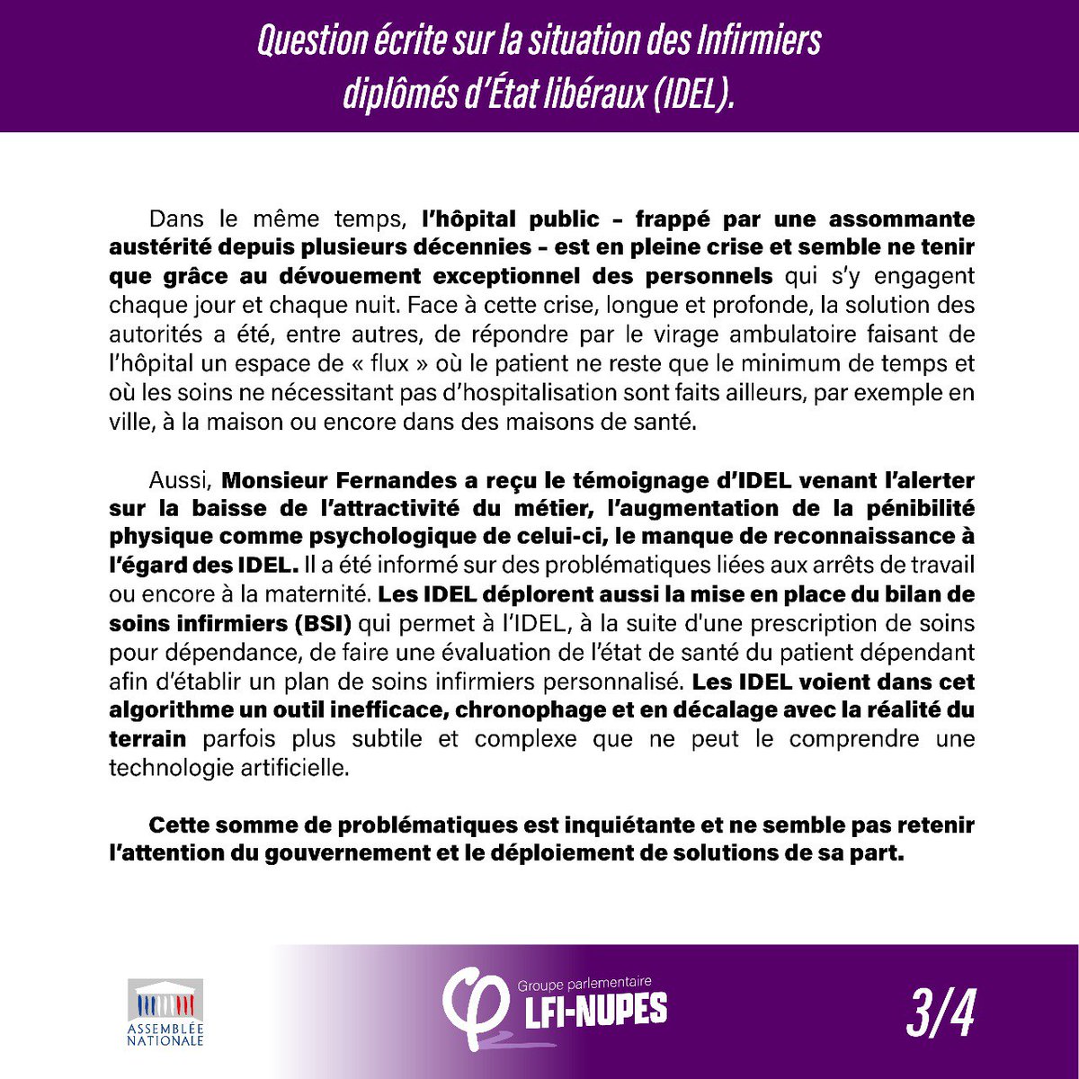 EmmanFernandes's tweet photo. 🔴Retrouvez ma question écrite à @FrcsBraun, ministre de la Santé et de la prévention, sur la situation des infirmières et infirmiers libéraux. Oublié•es du Ségur, ils et elles sont pourtant au coeur du premier hôpital de France : la maison. https://t.co/kOrjnzy7LK
