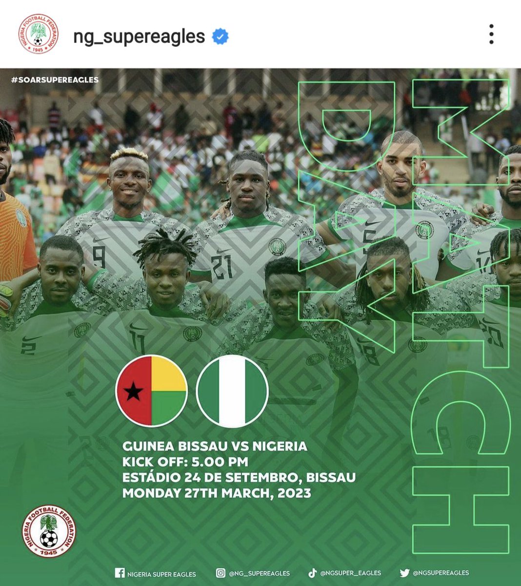 The Super Eagles will be live on Afrosport 

27th of March, 2023.

5pm🇳🇬🇬🇧

Nigeria v Guinea Bissau 

Vidivu: mw.vidivu.tv/s/631643

Don't miss it!

Facebook: https: facebook.com/AfroSportNow
#AFCON2023Qualifiers #AfrosportTV #Freedomofsport