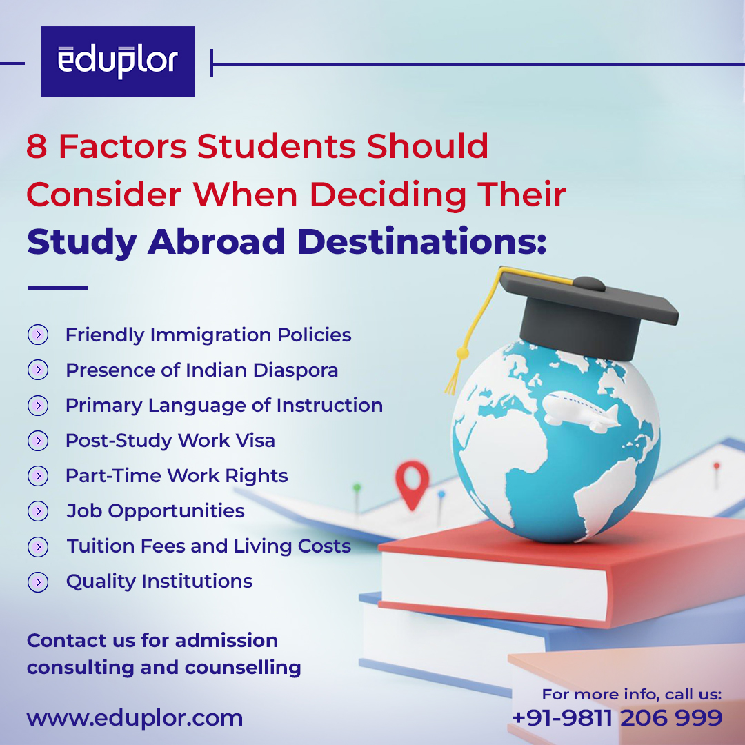 8 Factors Students should Consider when deciding their Study Abroad Destinations:

Call us today to get the proper guidance and support to #studyabroad 

#studyabroadconsultants #abroadstudies #studyinabroad #studyinusa #studyinuk #studyingermany #studyinireland #studyinaustralia