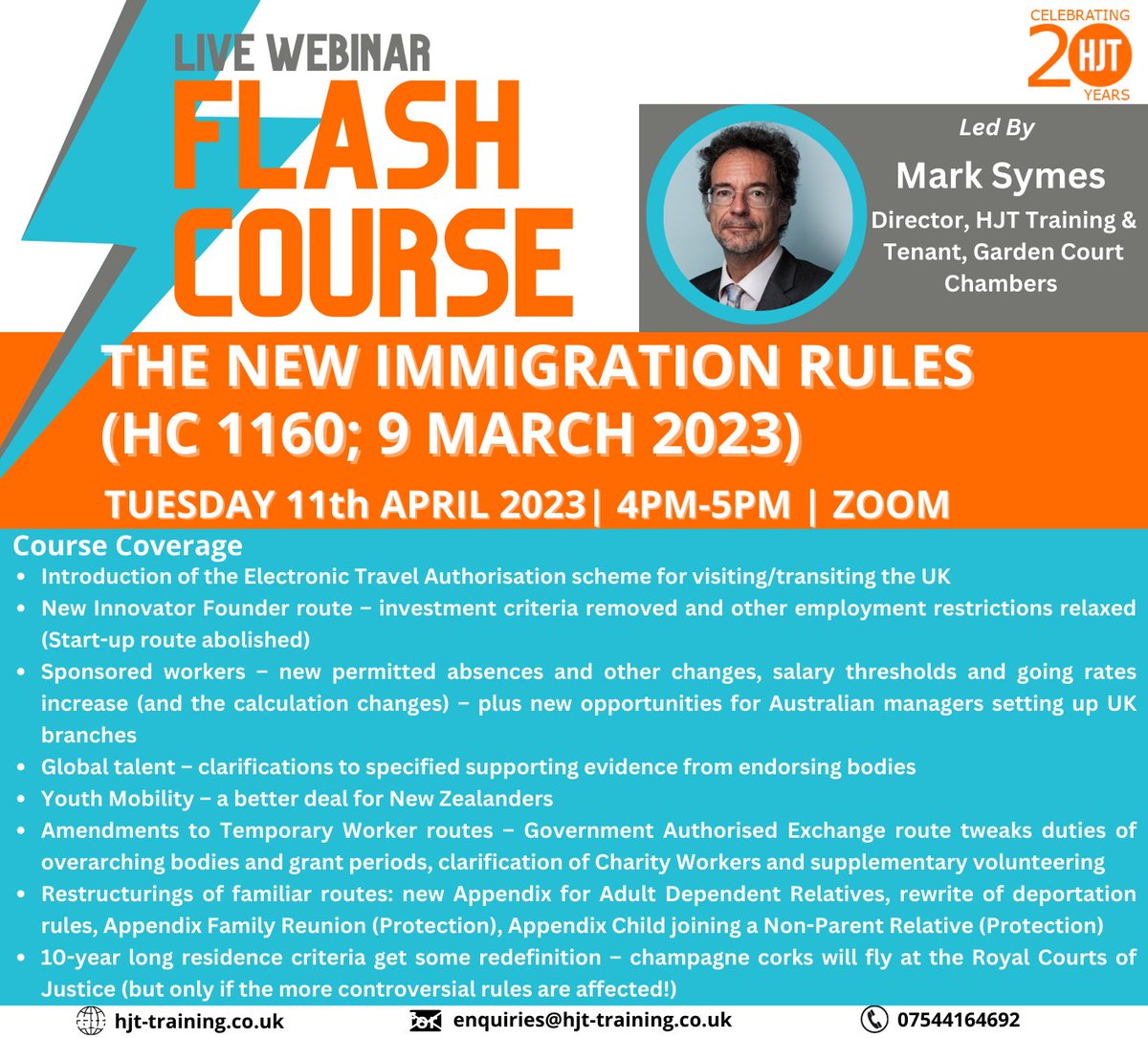 HJT_Training's tweet photo. #Immigrationadvisors are you overwhelmed with recent fast paced changes to the Rules? @MarkAdrianSymes  will lead the latest “FLASH”⛈️ online course put on at short notice to address the latest issues &amp; updates in #immigrationlaw https://t.co/GWmP6q1GTa #ukvi #asylum #innovator https://t.co/KmhxUT8Kf4