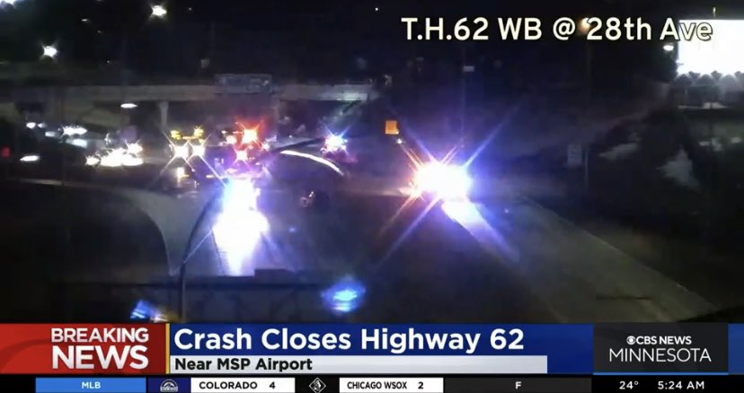 heatherbrown21's tweet photo. Major #NextDrive Alert this morning:
Highway 62 near MSP Airport is closed - both directions - until at least 7am.
Avoid this area, use 494 as alternate.
State Patrol is investigating this crash. https://t.co/AOcAeeEtu6