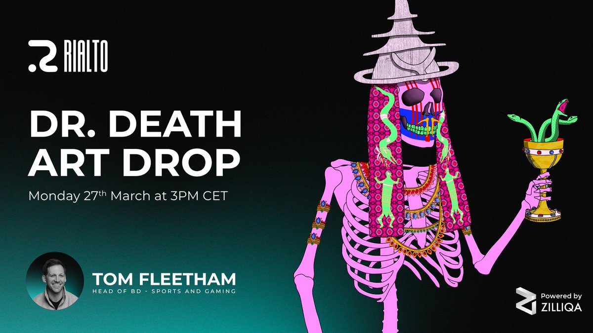 zilliqa's tweet photo. The Twitter Spaces with @DrDeathCultClub and Zilliqa's Tom Fleetham is going live at 3 PM CET today!

Tune in to find out about Dr. Death at #MetaverseFashionWeek and their new NFTs coming to Rialto.

https://t.co/HwOCHPIZKk

#Zilliqa #NFTs #Rialto https://t.co/CERenDY8Rb