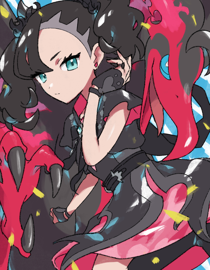 marnie (pokemon) 1girl dress black hair jewelry pokemon (creature) earrings gloves  illustration images