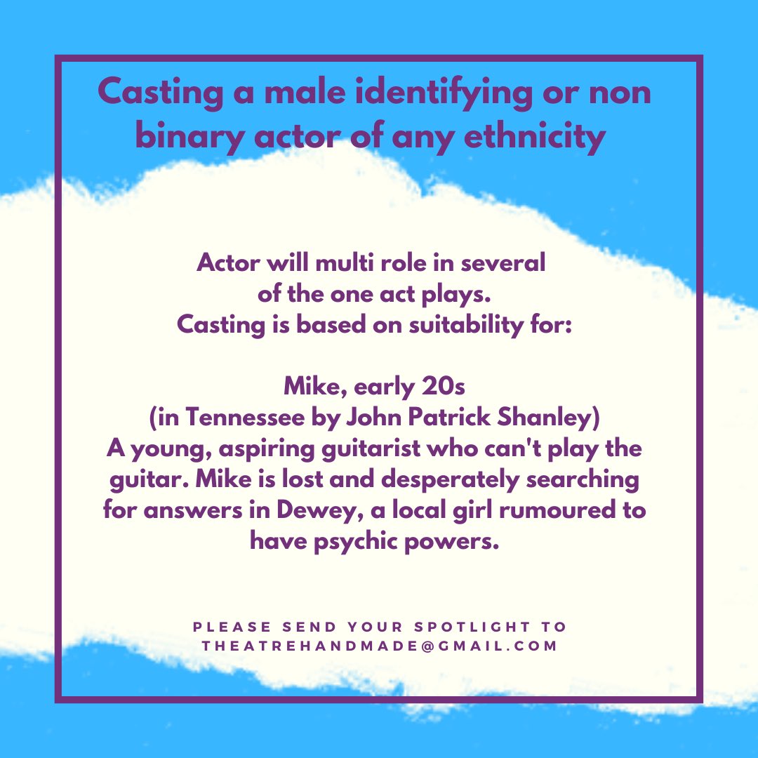 HandmadeTheatr's tweet photo. CASTING these roles! We can’t wait to hear from you. https://t.co/XCb96mmXuJ