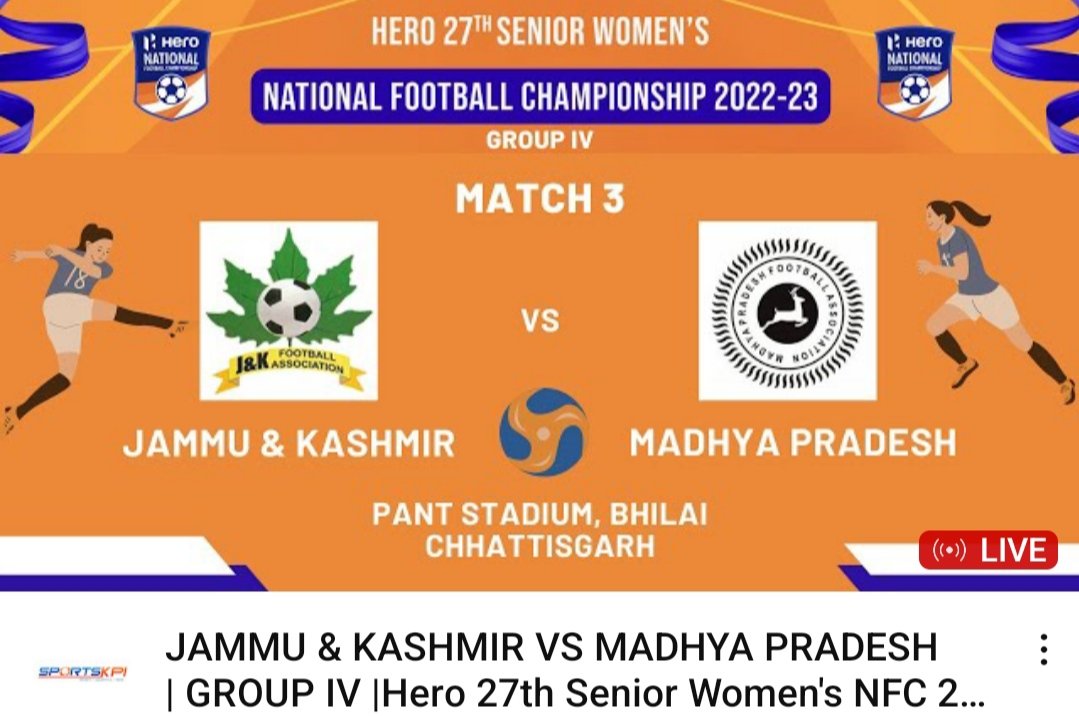 SportsKPI's tweet photo. Match Alert 🚨

Catch the LIVE action on our YouTube channel now!

https://t.co/MnmEmQmxky

Subscribe to receive match updates.

@IndianFootball 

#IndianFootball #heroseniorwomennfc #livenow #subacribe #football #JammuAndKashmir #MadhyaPradesh https://t.co/SO42JLP7z7