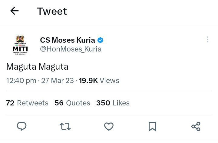 A deleted tweet by Moses kuria. We lived moi era, But nobody ever went for him or his properties. It is so shameful to see Kikuyu's being incited to fight its own who by any measure was fairly a great president. Ngoma ici. #MaandamanoMondays #Northlands