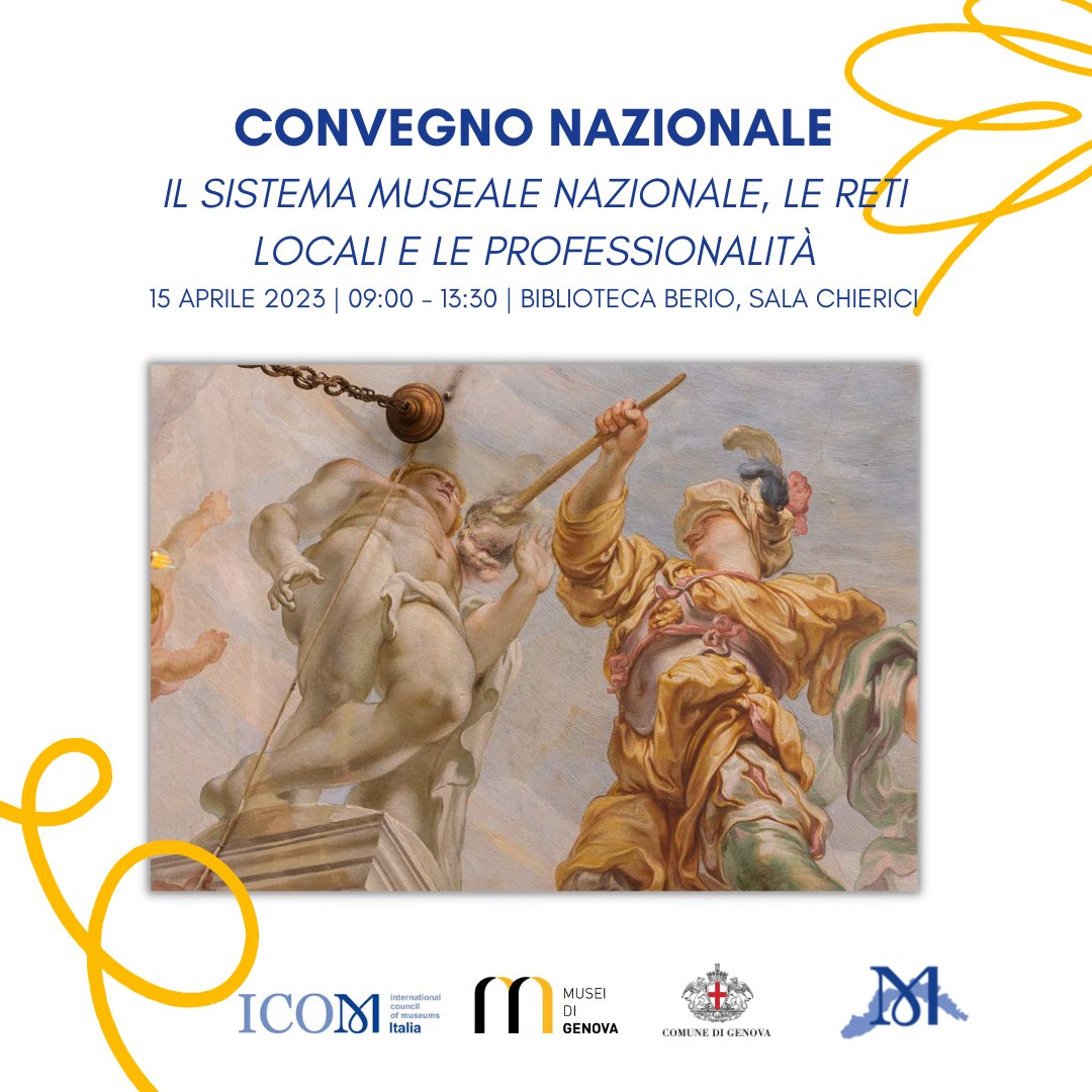 Il Sistema Museale Nazionale, le Reti Locali e le Professionalità
📌 15 aprile 2023 | 09:00 - 13:30 | Biblioteca Berio, Sala Chierici

👁️ Scopri come iscriverti e il programma completo al link: bit.ly/ConvegnoGenova

#ICOMTogether #MuseoFuturoOggi
#ICOMItalia