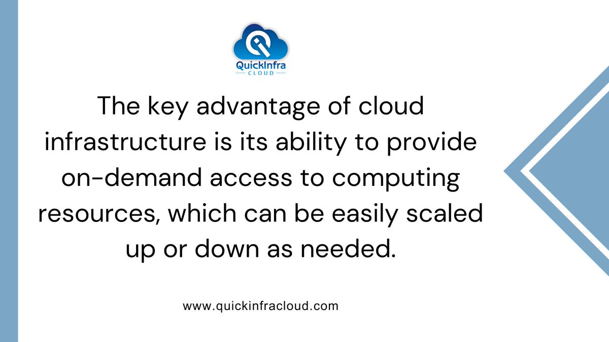 The key advantage of cloud infrastructure is its ability to provide on-demand access to computing resources, which can be easily scaled up or down as needed.

For a free trial register here:- quickinfracloud.com/trial-access/

Schedule a Demo:- bit.ly/3MIfq96

#QuickInfra