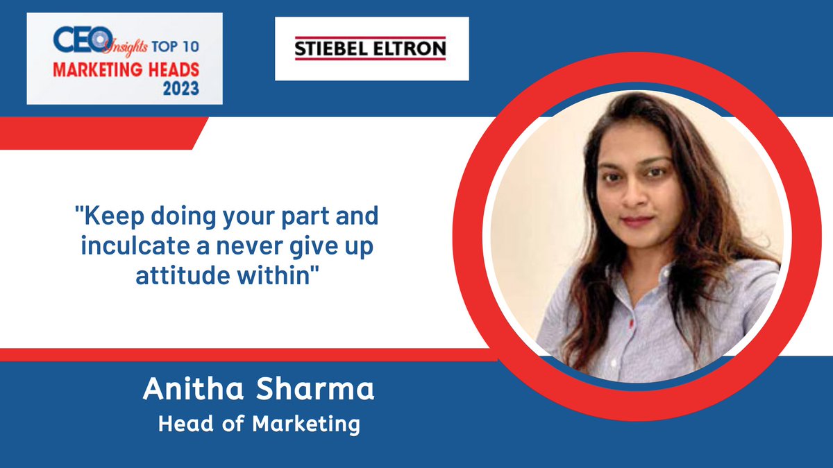 Anitha Sharma, Head of Marketing, @StiebelEltron Group has been selected by CEO Insights as one of the 'Top 10 Marketing Heads - 2023'

Article: lnkd.in/dKiaZ6y9

#MarketingHeads #marketinganalyst #marketingstrategist #marketingconsultant #marketingleaders #magazine