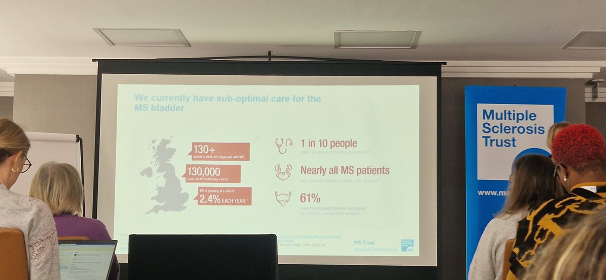 EllieGarlick's tweet image. Sue Thomas: 61% of people living with MS May have incomplete bladder emptying. A lot of unmet need! #MSTConference2023