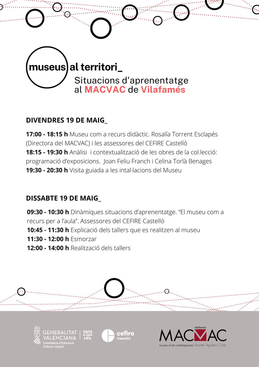 Martadibuix's tweet photo. 📣Inscripció oberta a "Museus al Territori. Situacions d'aprenentatge al MACVAC de Vilafamés"
📝 1 març - 8 maig
🏫 Presencial a Vilafamés
📆 19 i 20 de maig
⏰ Divendres i dissabte
🔗 https://t.co/phwMtj2AIG
#CefireCastello #CsCEFIRE
@CEFIREambitAE
@GVA_Cefire
@GVAeducacio https://t.co/0GME27eT48