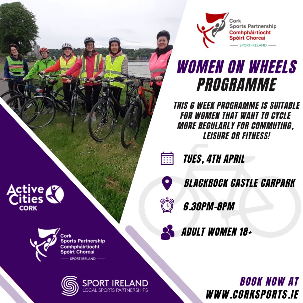 📣🚴‍♀️ NEW Women On Wheels Programme | Blackrock

6 Week Sofa to Saddle Cycling Programme caters for all cyclists with the main focus being on learning skills, confidence &amp; enjoying the bike!

📅 Tues, 4th April
📍 Blackrock Castle Carpark
⏰ 6.30-8pm

ℹ️ corksports.ie/latest-news/wo…
