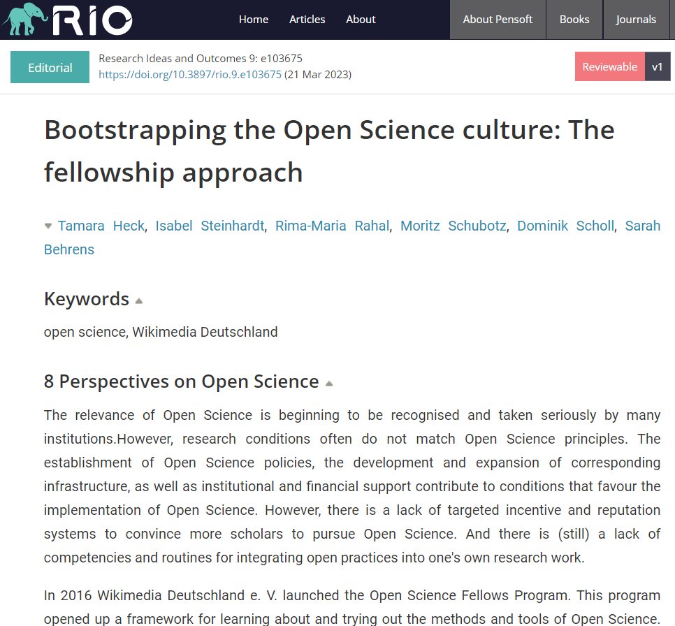 RIO Journal (@riojournal) on Twitter photo Editorial by @tamaraheck <a href="/sozmethode/">Isabel Steinhardt</a> <a href="/rimamrahal/">Rima-Maria Rahal</a> <a href="/physikerwelt/">Moritz Schubotz, schubotz@mathstodon.xyz</a> <a href="/scholl_i/">Dominik Scholl</a> & @SIBehrens: doi.org/10.3897/rio.9.… prefaces the collection of reports about what fellows & mentors learnt within the <a href="/WikimediaDE/">WikimediaDeutschland</a> Program <a href="/OpenSciFellows/">Voices of the Open Science Alumni Freies Wissen</a>.
Collection: doi.org/10.3897/rio.co… #OpenScience Editorial by @tamaraheck <a href="/sozmethode/">Isabel Steinhardt</a> <a href="/rimamrahal/">Rima-Maria Rahal</a> <a href="/physikerwelt/">Moritz Schubotz, schubotz@mathstodon.xyz</a> <a href="/scholl_i/">Dominik Scholl</a> & @SIBehrens: doi.org/10.3897/rio.9.… prefaces the collection of reports about what fellows & mentors learnt within the <a href="/WikimediaDE/">WikimediaDeutschland</a> Program <a href="/OpenSciFellows/">Voices of the Open Science Alumni Freies Wissen</a>.
Collection: doi.org/10.3897/rio.co… #OpenScience