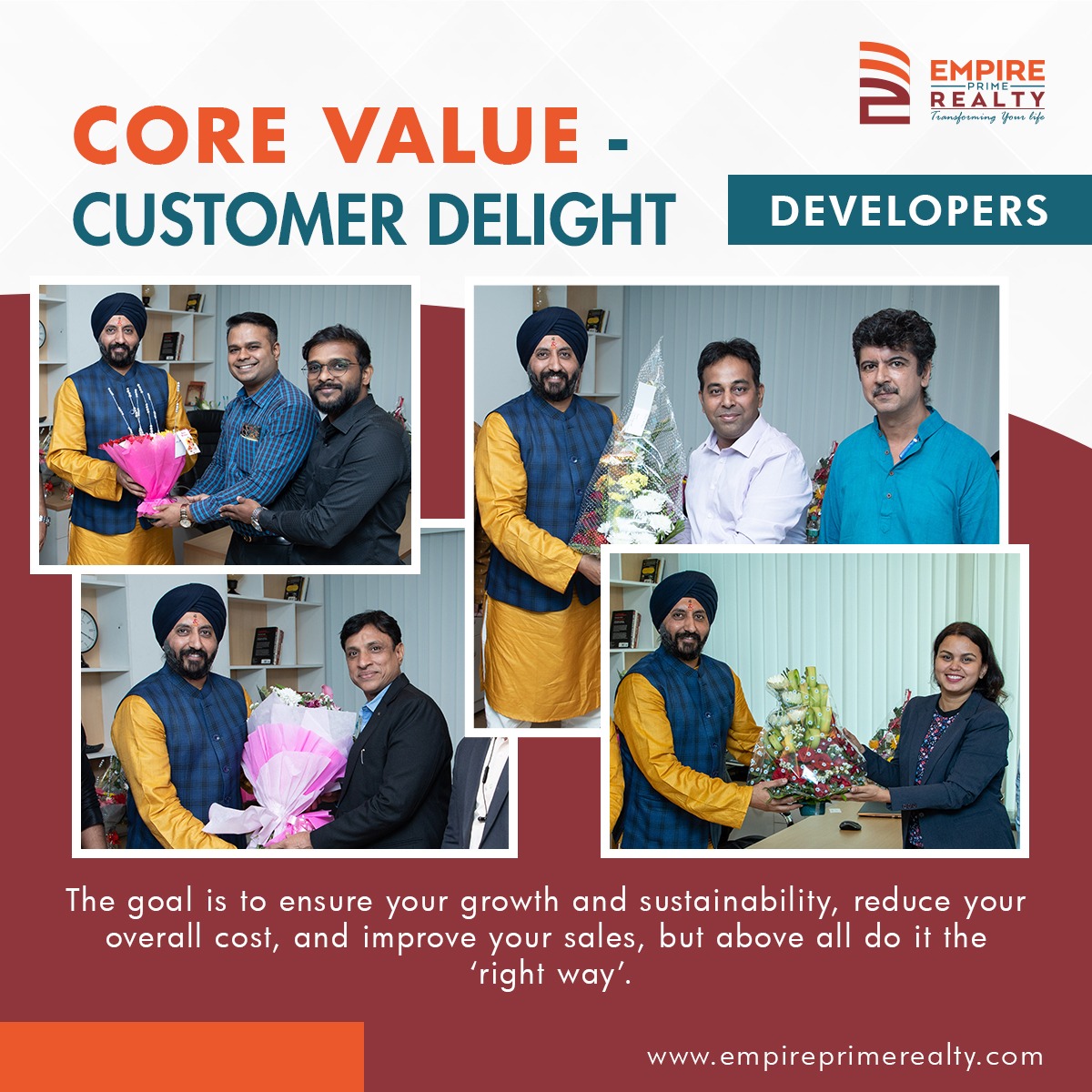 One main purpose to deliver exceptional services with no compromise on #transparency & #ethicalpractices. Our utmost priority will only be #CustomerDelight!

#empireprimerealty #propconciergeservices #corevalues #realtyguide #personalguidance #mumbairealestate #realestateindia