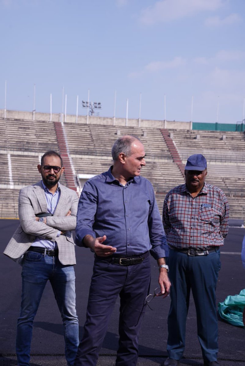 SECYASP's tweet photo. Inspected Turf and Shock Pad installation process at National Hockey Stadium Lahore. Issued directions to increase speed of development work. We are hopeful to revive hockey activities at Iconic National Stadium in the month of May-June 2023. 
@CS_Punjab @Sports_BoardPB https://t.co/bbSNh0BKQZ