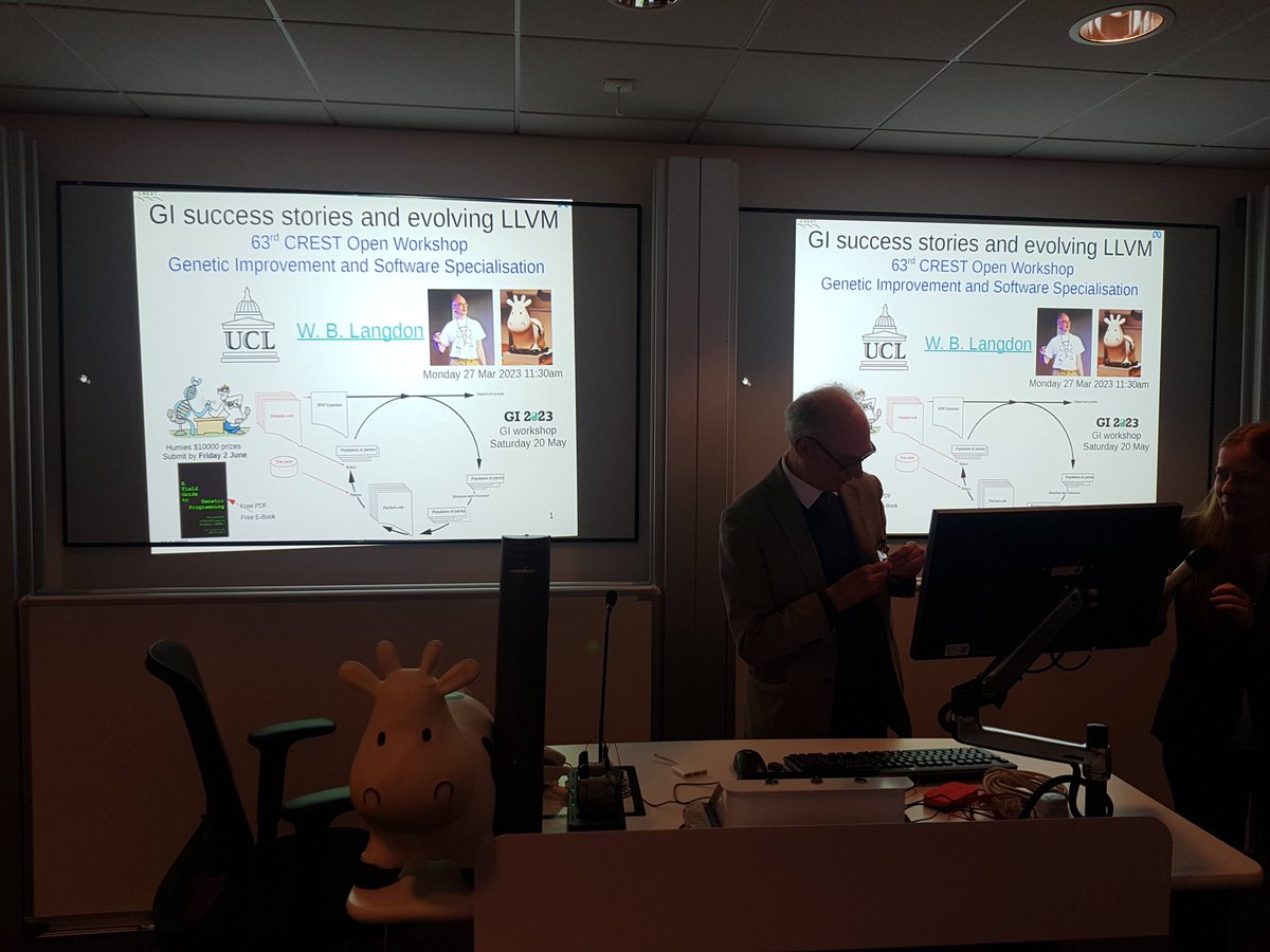 CRESTCOW's tweet photo. Next, we have a talk from Professor Bill Langdon:

"GI success stories and evolving LLVM"

#COW63 https://t.co/jtoHEGzPfu