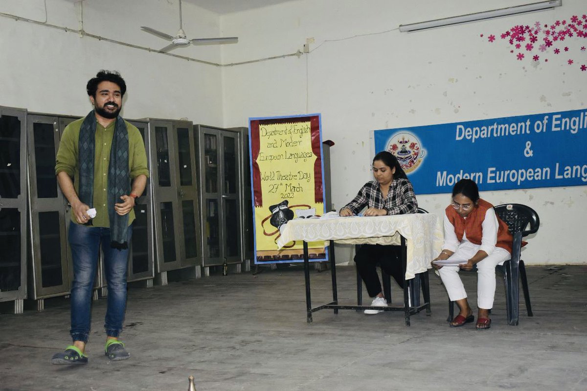 On the occasion of #worldtheatreday2023 the Department of English and Modern European Languages organised a two-day workshop followed by performances by PhD scholars. For the first time, short plays were scripted and performed by the students of the Department.