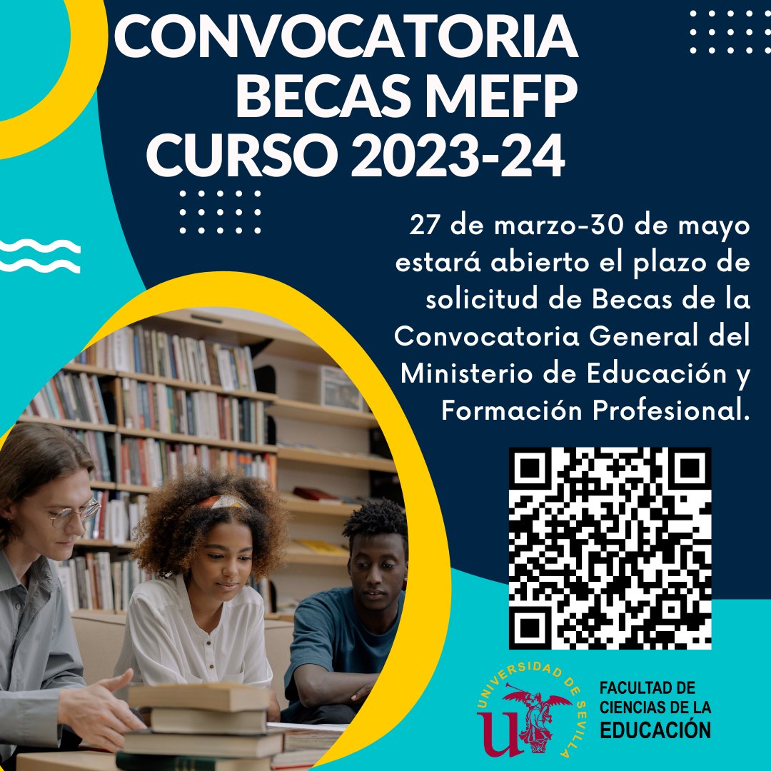 AVISO IMPORTANTE  CONVOCATORIA DE BECAS MEFP CURSO 2023-24 
Del 27 de marzo al 30 de mayo estará abierto el plazo de solicitud de Becas de la Convocatoria General del Ministerio de Educación y Formación Profesional.
l.facebook.com/l.php?u=https%…
<a href="/MentoresFCCE_US/">Mentores FCCE US👣</a>  <a href="/DeleFCCE_us/">DeleFCCE</a>