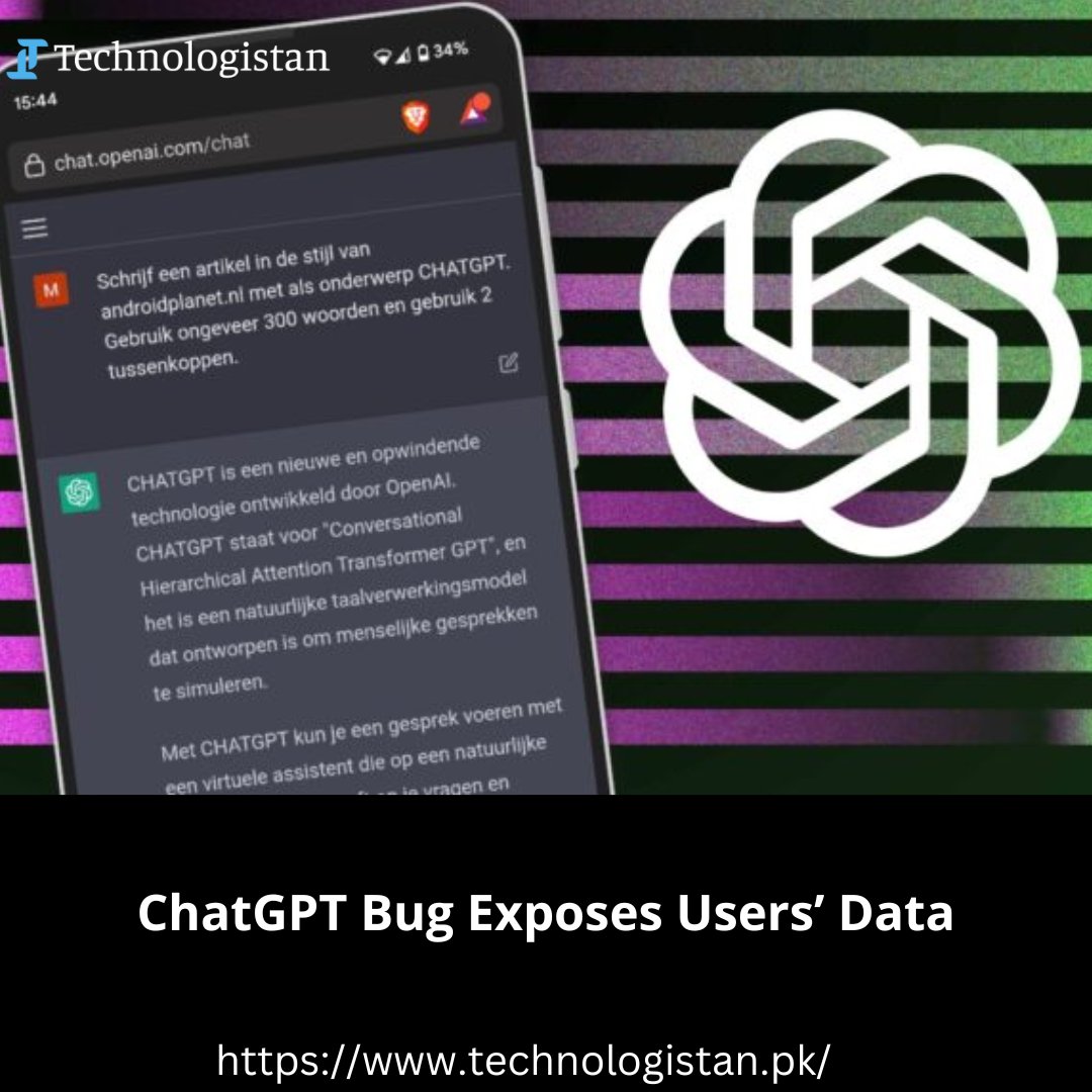 technologistpk's tweet image. The CEO of ChatGPT, Sam Altman, has confirmed that a ChatGPT bug has enabled some users to see the titles of other users’ conversations. 

Read more: technologistan.pk/chatgpt-bug-ex…

#ChatGPTBug #UsersData