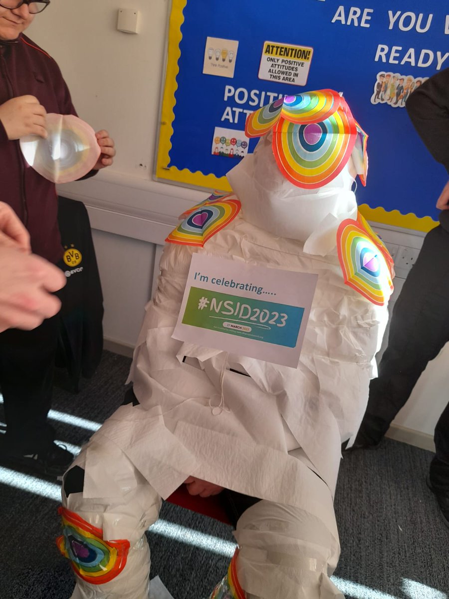 Going... Going... Gone! 

Our <a href="/SalfordUni/">University of Salford</a> and <a href="/SalfordCouncil/">Salford City Council</a> site are getting super creative for #NSID2023! Who knew mummifying could be so much fun! 🌈 

#TeamBuilding