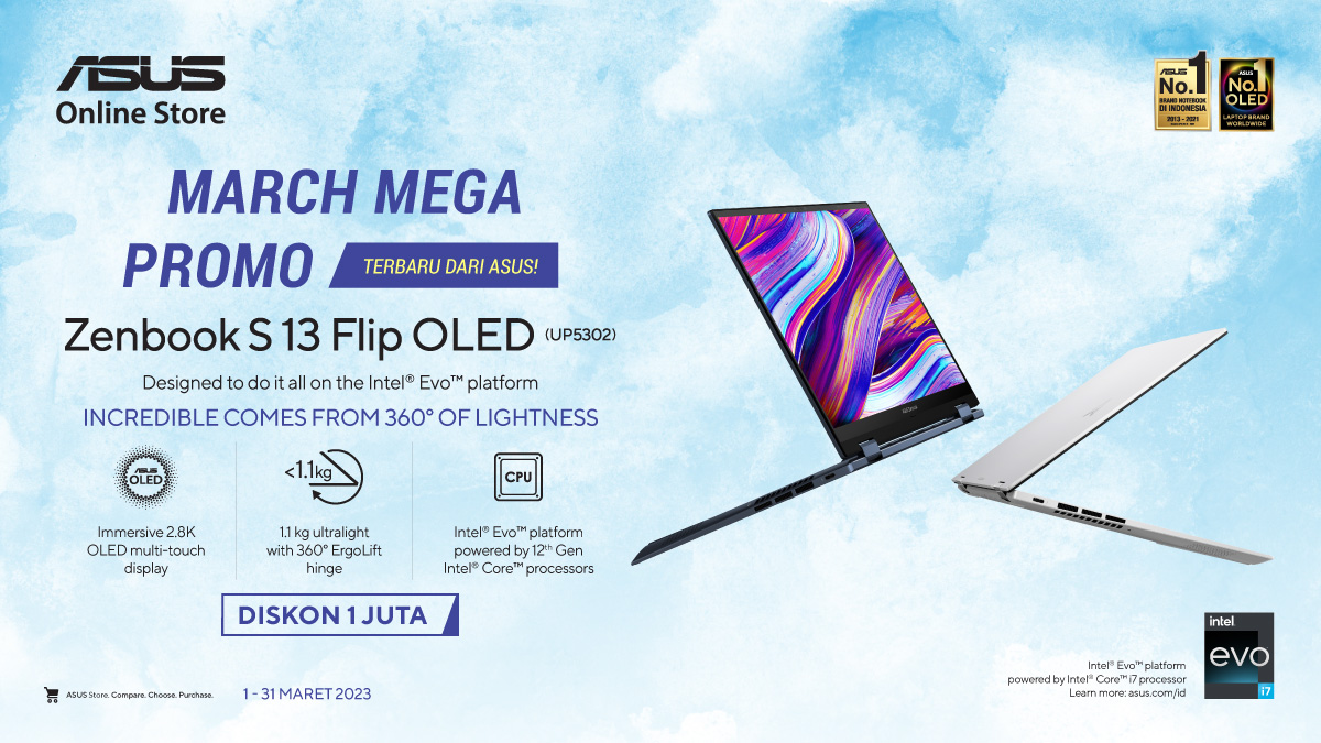ASUS_Indonesia's tweet photo. Zenbook S 13 Flip OLED (UP5302)yang sangat ringan adalah pendamping yang elegan dan kuat buat kamu yang memiliki gaya hidup yang produktif, menampilkan engsel ErgoLift 360ยฐ yang serbaguna, baterai yang tahan lama, dan konektivitas yang luar biasa.
#ASUSOnlineStoreID https://t.co/Wl4sxeULFE