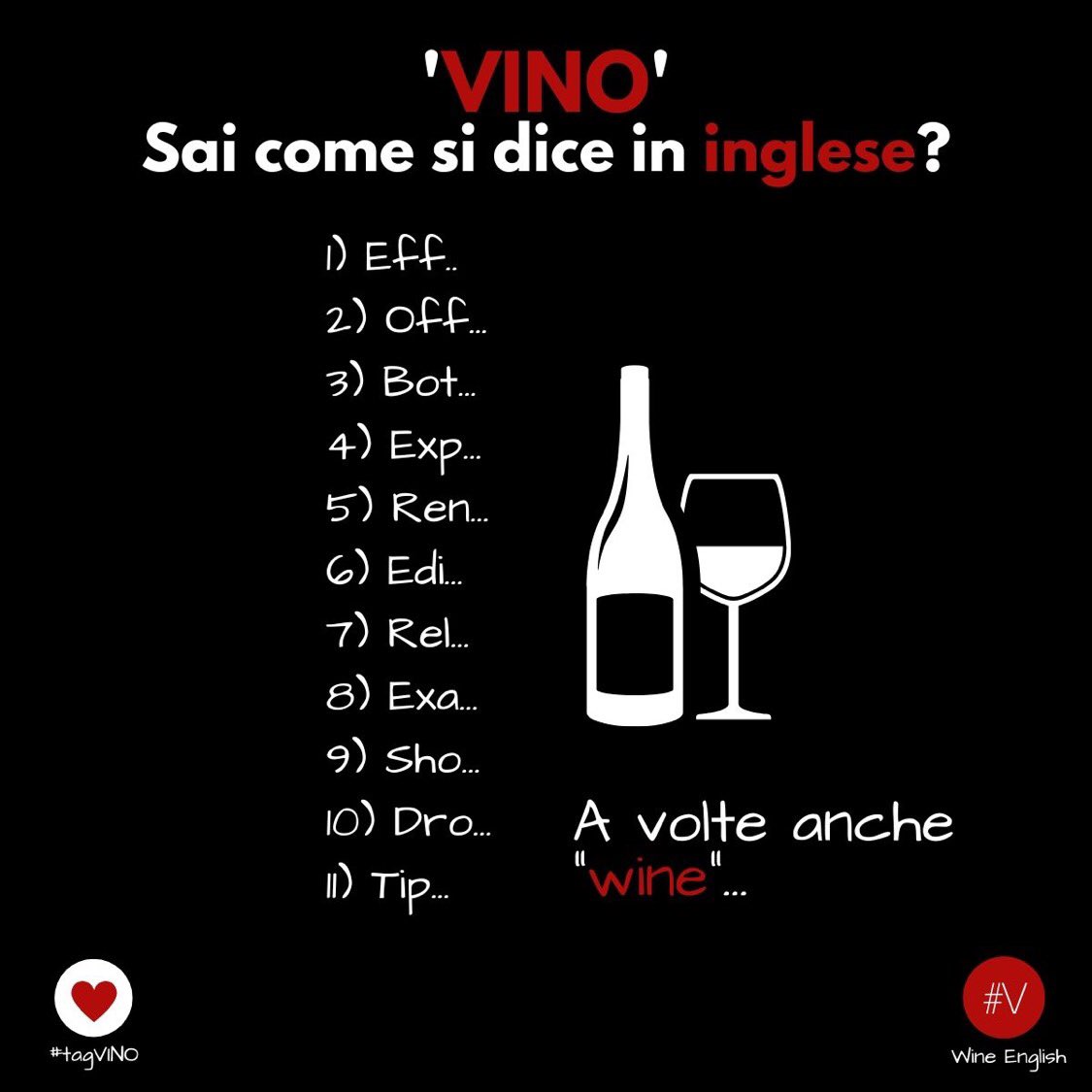 Segui il link per scoprire le risposte:
👉🏻 bit.ly/3TLwoqA

#winenglish #tagvino #vino #sangiovese #nebbiolo #primitivo #barolo #barbaresco #cannonau #nerodavola #pinotnero
