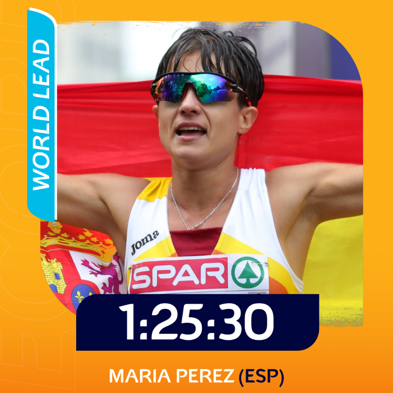 EuroAthletics's tweet photo. A huge Spanish record! 🥵

Maria Perez 🇪🇸 smashes her Spanish 20km race walk record with a world leading 1:25:30 at the Spanish Championships. 👌

(@atletismoRFEA)