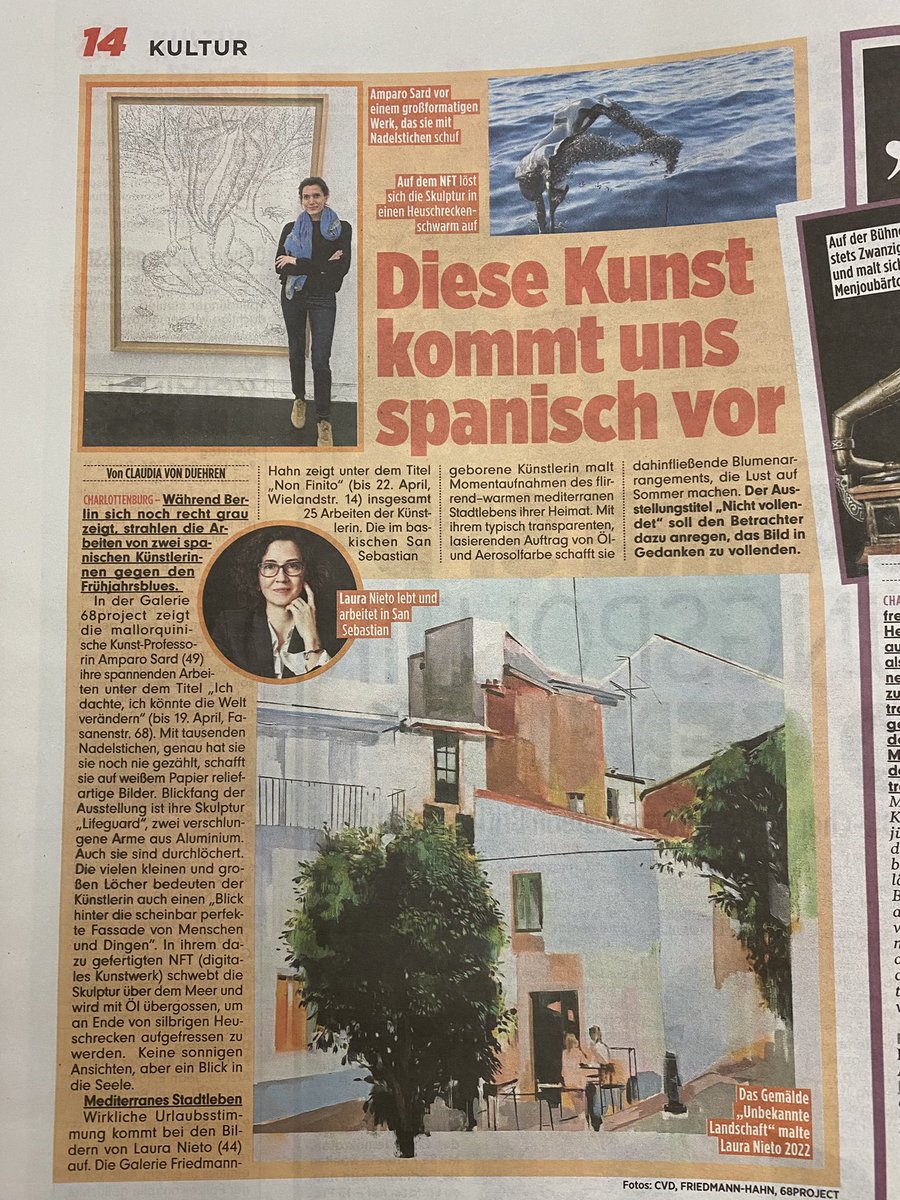68projects's tweet photo. "Ein Blick in die Seele" - Heute in der @bzberlin - @amparo_sard Ausstellung in #Berlin #68projects #amparosard https://t.co/zwTAfDM89e