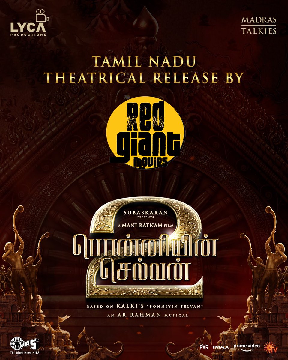 PullingaHub's tweet photo. #PonniyinSelvan2 Tamil Nadu theatrical release by #Redgiantmovies 
.
#CholasAreBack #PonniyinSelvan2 https://t.co/gHUwJv1Yd1