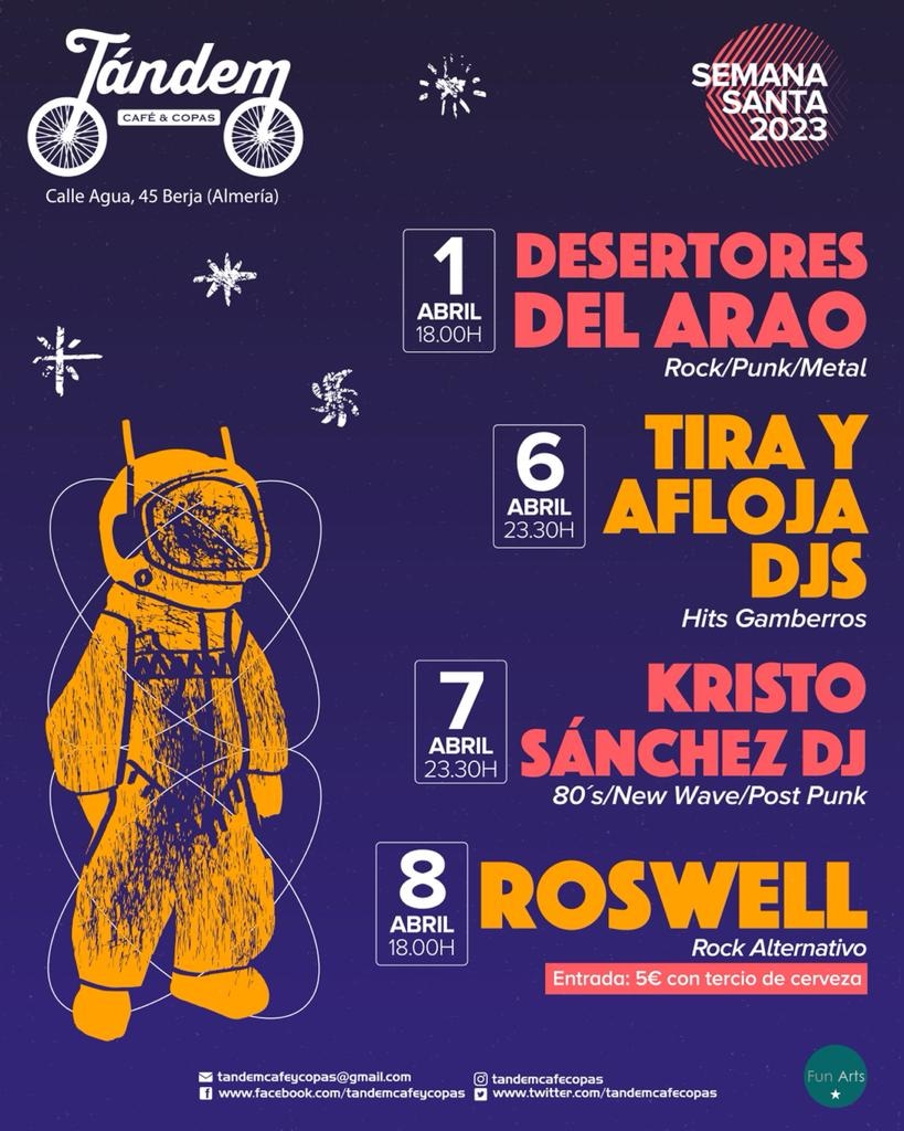 Este #Sábado1 estarán con nosotros este grupazo que son Desertores del Arao !! Os recomendamos que no os perdais este conciertazo!! A las 18:00h!! Entrada gratuita!! Estais invitad@s!! #Tándem #Berja #Cherin #Granada #Almería #Desertores 

youtu.be/RF4j3Wa0tTg