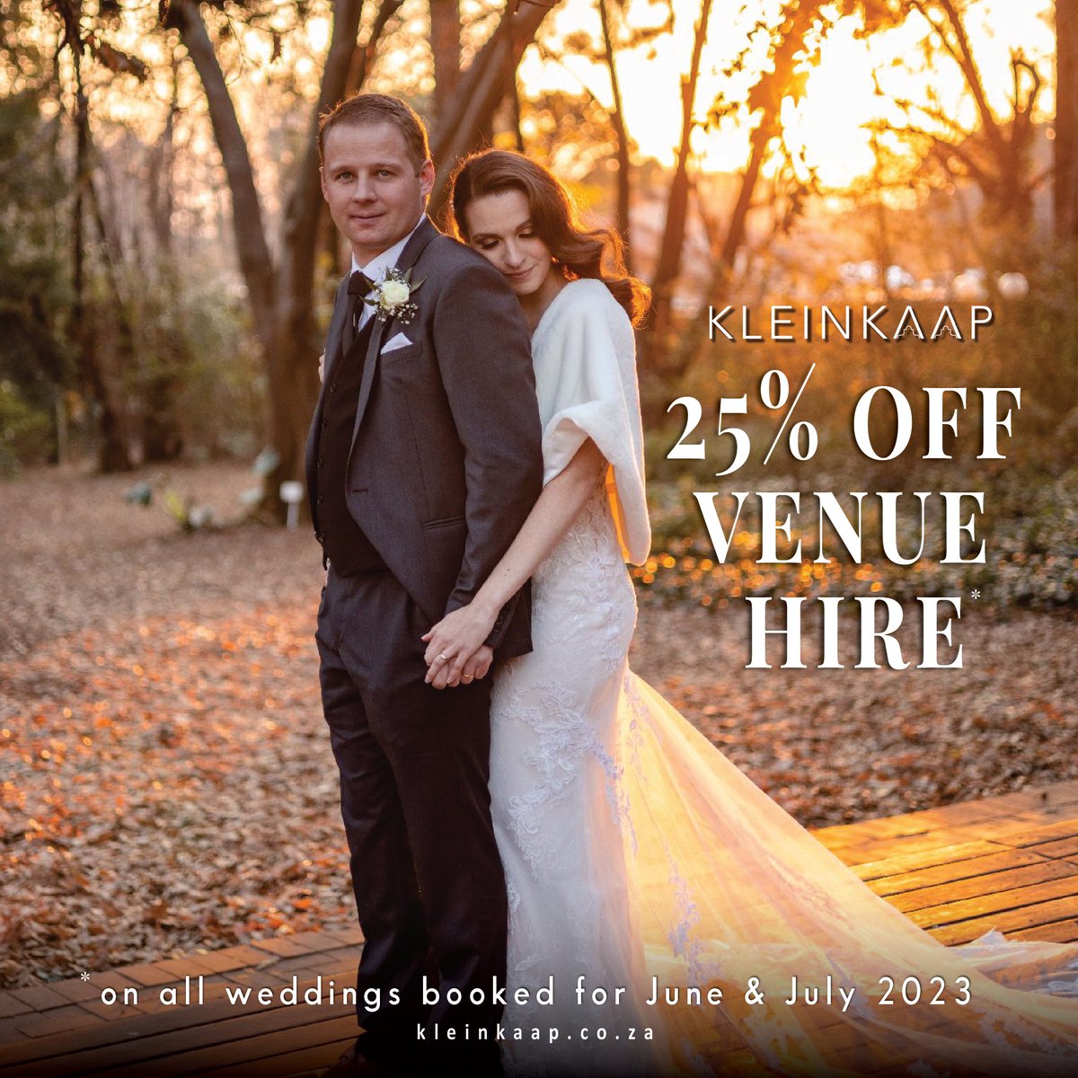 There is still time to book your winter wedding ❄️
Book your wedding for June or July 2023 and save 25% on your venue hire! 💍Limited dates are available. 
Get in touch with our wedding coordinators to book your venue viewing.🥰#kleinkaap #wedding #winterwedding #weddingsavings