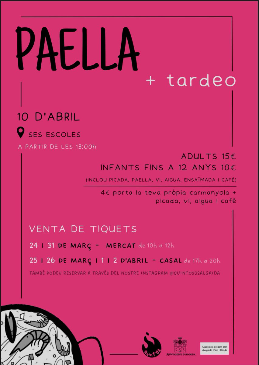 Com cada any els quintos preparen la paella i el tardeo. Apuntar-vos la data i in comprar els tiquets