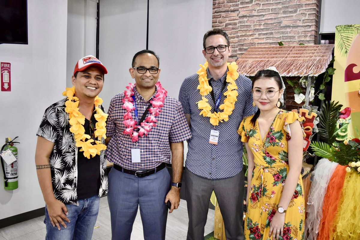 Coforge_Tech's tweet photo. Coforge BPS Philippines team members warmly welcomed Coforge EVP Maddee Hegde &amp; Fifth-Third Bank SVP Jake Sieving at a Luau Party-themed town hall. This fun event was based on the Filipino parlor game known as Kalamansi Relay. Here are some glimpses of the event. https://t.co/rwISP8OwBp