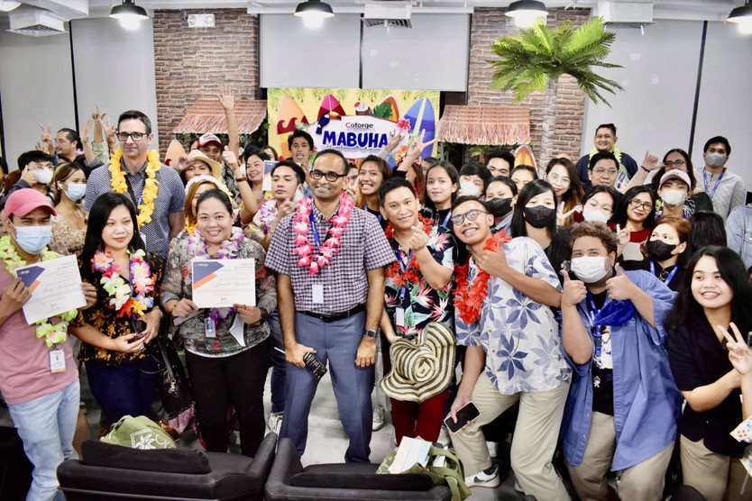 Coforge_Tech's tweet photo. Coforge BPS Philippines team members warmly welcomed Coforge EVP Maddee Hegde &amp; Fifth-Third Bank SVP Jake Sieving at a Luau Party-themed town hall. This fun event was based on the Filipino parlor game known as Kalamansi Relay. Here are some glimpses of the event. https://t.co/rwISP8OwBp