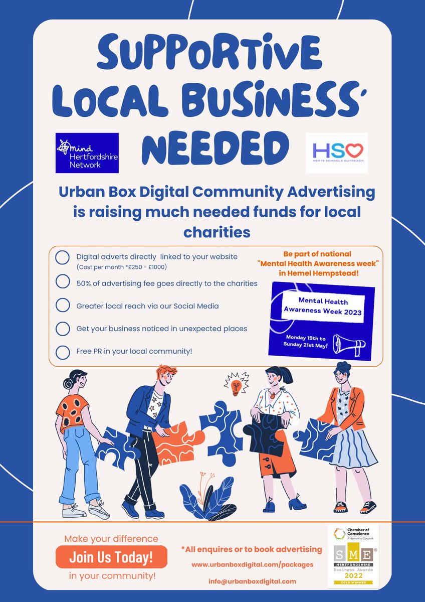 Please share and support us in raising much needed money for @MindHertfordshireNetwork HSO - Herts Schools Outreach #mentalhealthawareness #mentalhealthatwork #localcharity #localadvertising #communitybuilding #communityengagement #growth #network #share #money #commerce