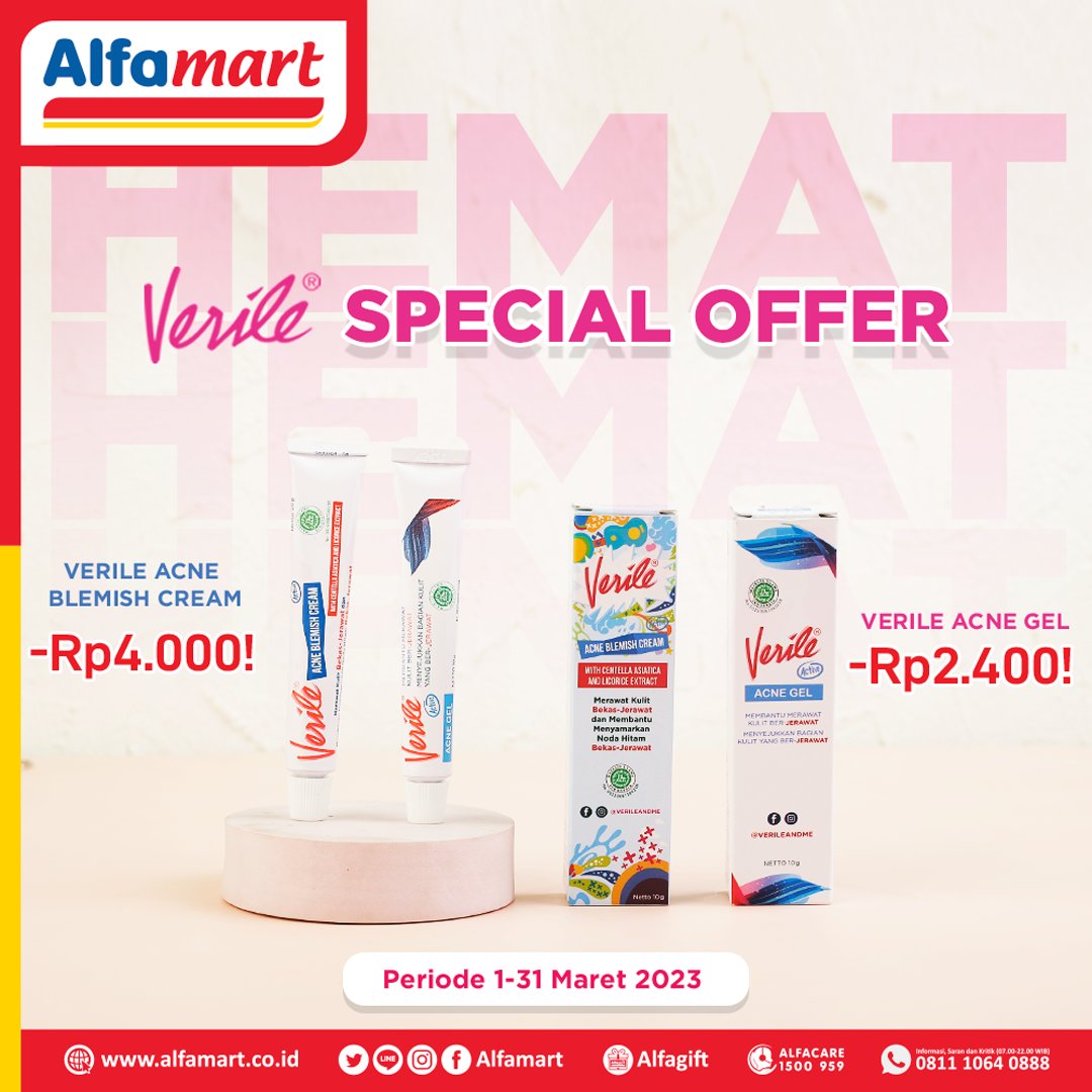 alfamart's tweet photo. Punya banyak masalah jerawat? Tenang, gunakan aja Verile!

Verile di Alfamart memiliki 2 varian, Verile Acne Gel untuk bantu meredakan jerawat &amp; Verile Acne Blemish Cream untuk bantu memudarkan bekas jerawat.

Verile sudah tersertifikasi HALAL oleh MUI
#beautytips #fashiontips https://t.co/eDmNPut237
