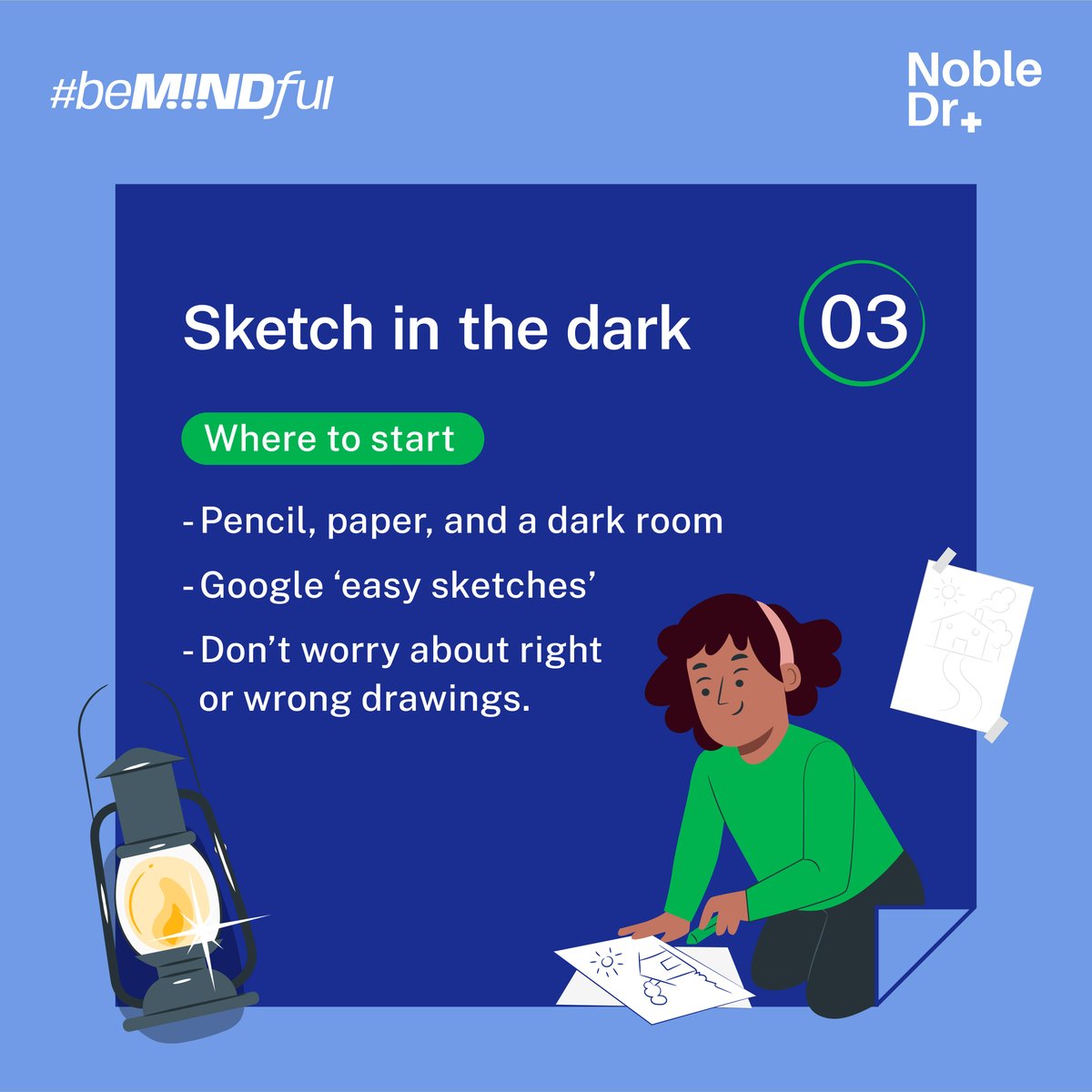 There is no judgment and no strict rules – art is always a safe space! The best part: you only need a paper and a pencil to start. 😉
(2/3)

#beMINDful #mentalhealthmatters #nobledr #breakthestigma #arttherapy #arttherapylife #mentalhealthmalaysia #artformentalhealth