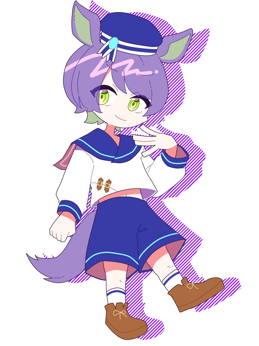 animal ears shorts 1boy green eyes solo tail purple hair  illustration images