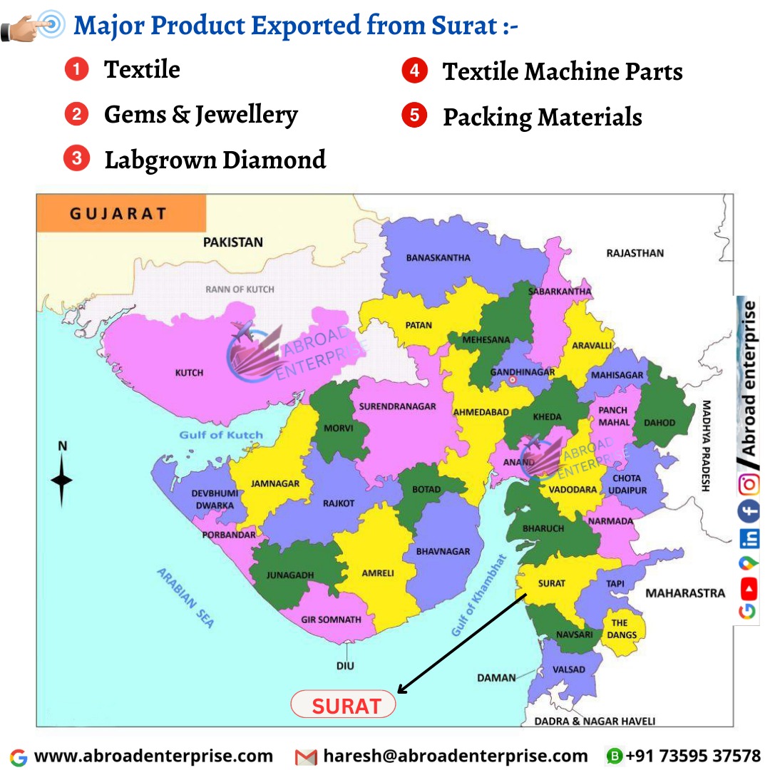 Haresh_abroad's tweet photo. Major Products Exported From SURAT......💎
#Hareshchaudhary #Hareshabroad #Abroadenterprise #Surat #suratmetro #textile #Gems #jewellery #Diamond #Katargam #Adajan #Udhana #Varachha #Dumas #Navsari #Dang #Tapi #Bharuch #Surati #Gujarat #Export #Business #Gujarati #NewSmile https://t.co/x0MOHO2oTV
