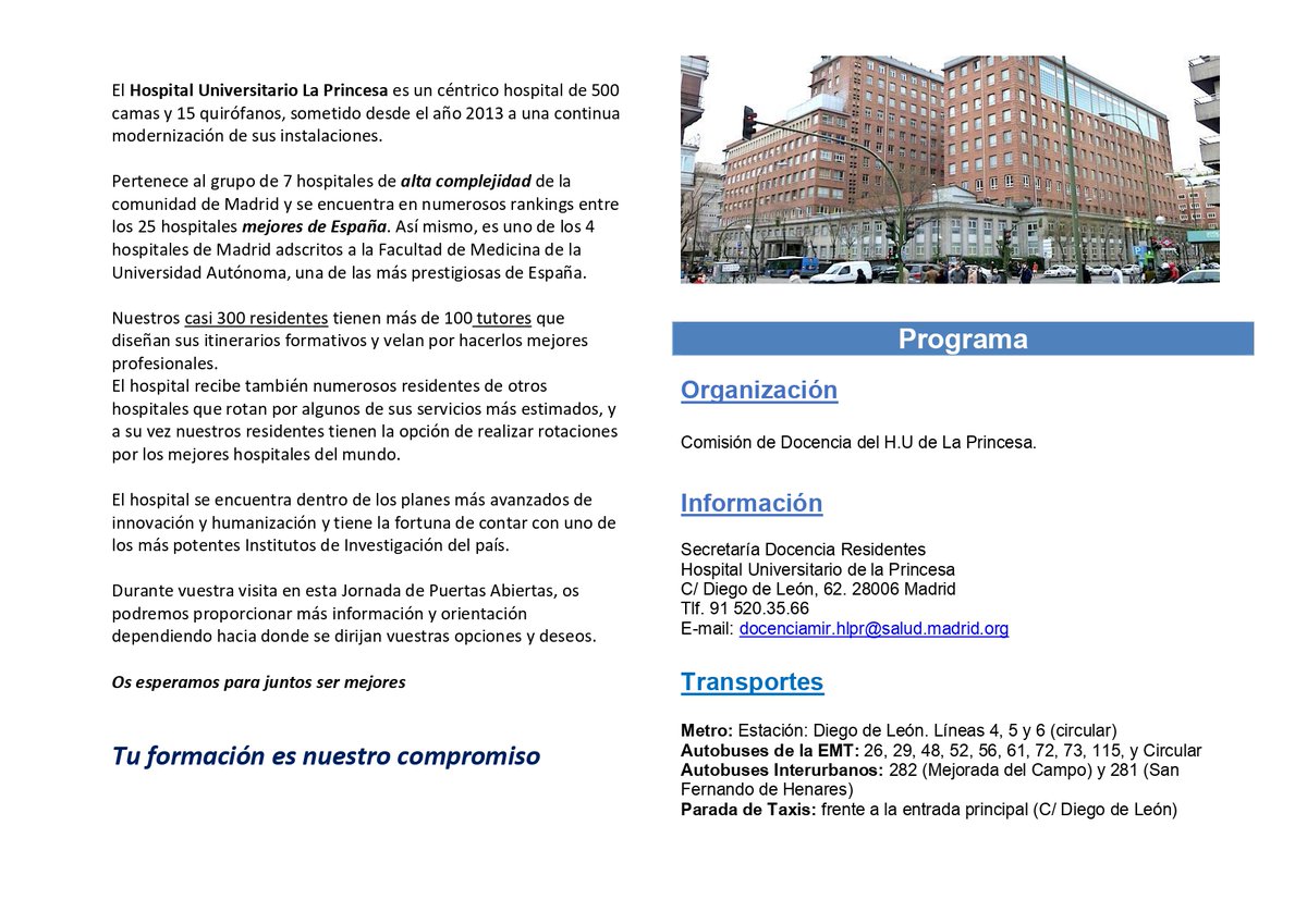 MontePerdido31's tweet photo. 📣Futuro Residente📢

✅Mañana 28 de marzo a las 10 de la mañana tienes una cita en el #HospitaldeLaPrincesa
✅Ven y verás todas las posibilidades que te brinda este magnífico centro
✅Grandes profesionales, última tecnología, ambiente familiar y en centro de Madrid 
 ⬇️Programa https://t.co/KriX8xyxU6