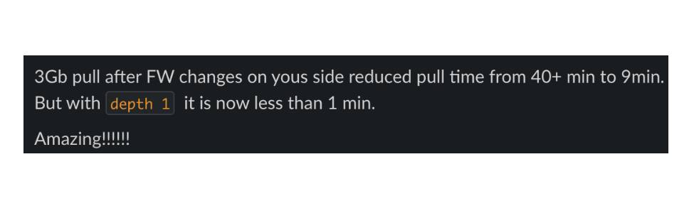 codemagicio's tweet image. 💡CI pro tip 💡

Got a large repository? git clone depth can work magic. ✨ If you can do a shallow clone, consider doing so. 

It can make a big difference. 🦶

PS! works for tags as well