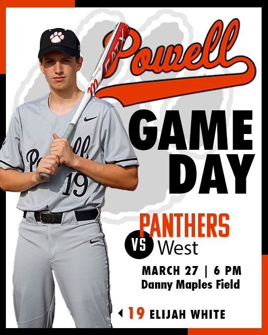PowellBaseball's tweet photo. GAMEDAY - Powell (4-1, 2-0) takes on District 3-AAAA rival West tonight at Danny Maples Field. First pitch is set for 6 PM. https://t.co/giy3Vjeefo