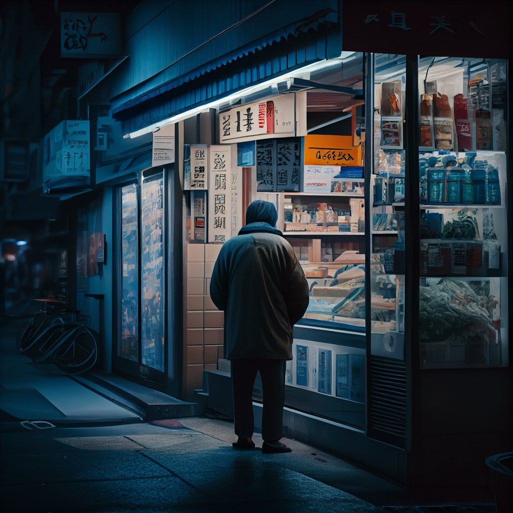 making_with_ai's tweet photo. "Exploring the vibrant #nightlife in Japan and stumbled upon a local grocery store. It's amazing to see how the city never sleeps and how people hustle even in the wee hours. #JapanAdventures #MidnightExploration #midjourney" https://t.co/z0hbcNB4zV