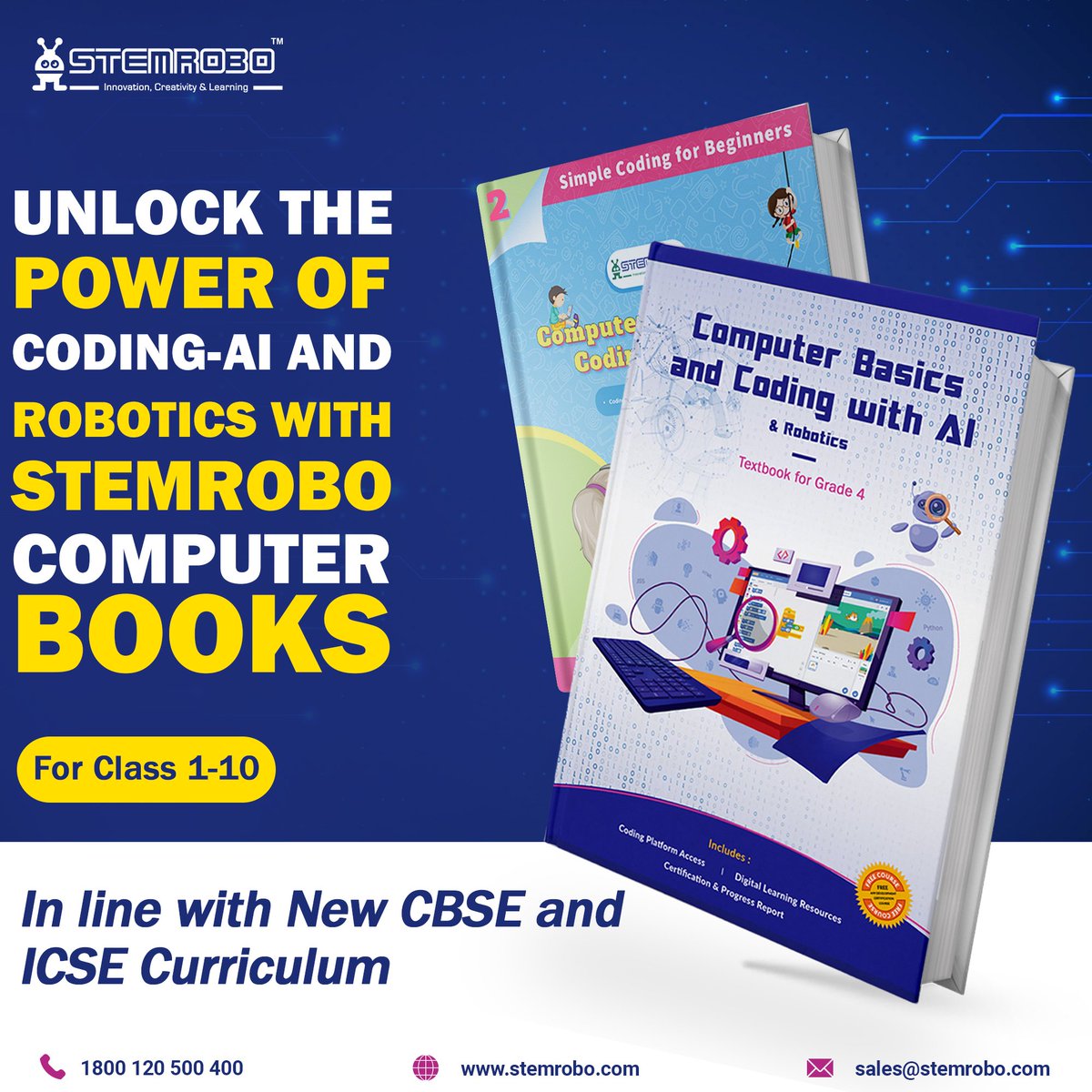 stemrobo's tweet photo. Reach out to us to introduce #ArtificialIntelligence and #Coding in your #school with Minimum effort, by just replacing your existing #computer #books with Our Computer Basics and Coding with #AI. ( Grade 1st - Grade 10th )

 #computerbooks  #schoolbooks #neweducationpolicy https://t.co/7Rli2DeQDX