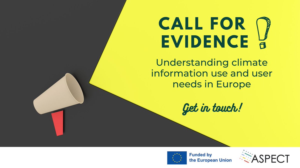 📣Deadline extended on the #callforevidence: Understanding #climate information use and #userneeds in #Europe

🗓️New deadline: 7th April 2023

✍️Submit your #evidence here: bsc3.typeform.com/to/KUqTK033 

🤔More info here: aspect-project.eu/call-for-evide…

#adaptation #resilience #research